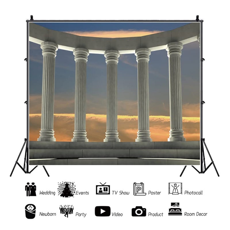 OFILA Greek Columns Backdrop 10x8ft Greek Toga Party Decoration Ancient Greek Theme Party Backdrops Birthday Pictures Background Greek Roman Themed Photography Backdrop - Image 2